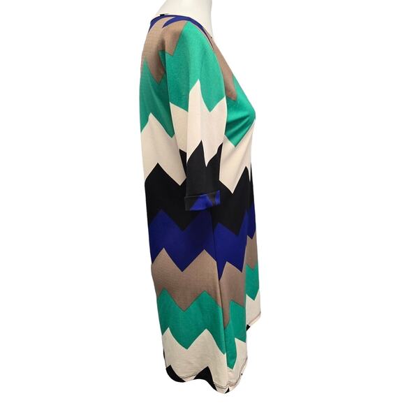 Point Womens Large 1/2 Sleeve Chevron Striped Polyester Knee Length Sheath Dress - Picture 3 of 6